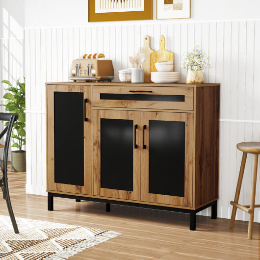 48 Inch Sideboard Buffet Cabinet with Drawer and Metal Legs-Natural - Color: Natural