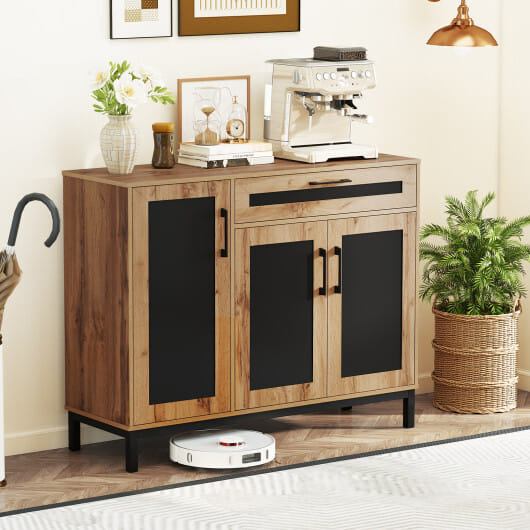 48 Inch Sideboard Buffet Cabinet with Drawer and Metal Legs-Natural - Color: Natural