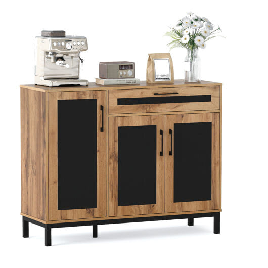 48 Inch Sideboard Buffet Cabinet with Drawer and Metal Legs-Natural - Color: Natural
