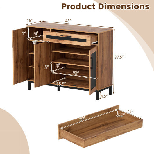 48 Inch Sideboard Buffet Cabinet with Drawer and Metal Legs-Natural - Color: Natural