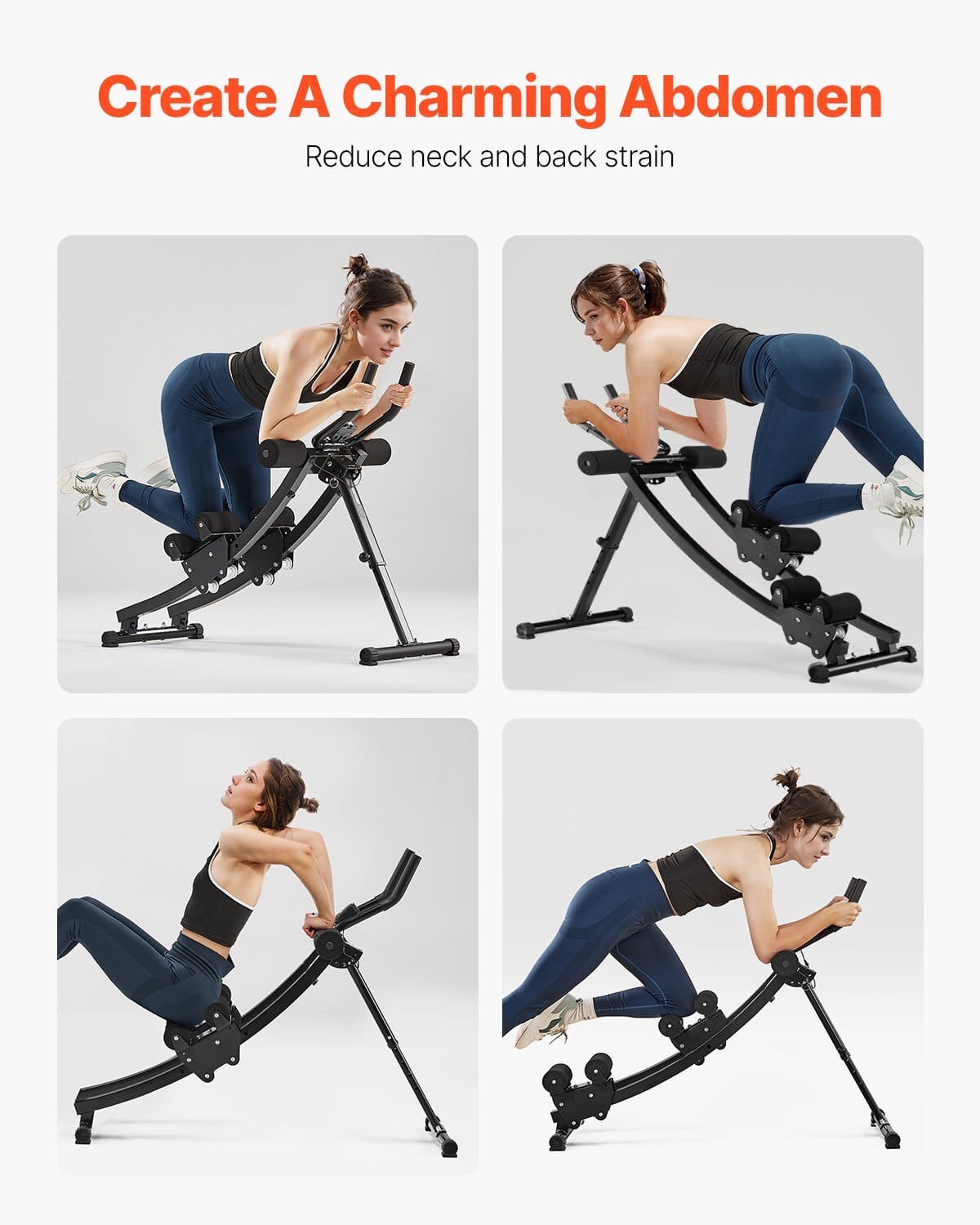 AB Workout Machine, Dual-track Ab Workout Equipment at Home Gym, Core & Abdominal Trainers for Women, 440 lbs Weight Capacity Strength Training Ab Cruncher, Foldable Adjustable Fitness Exerciser