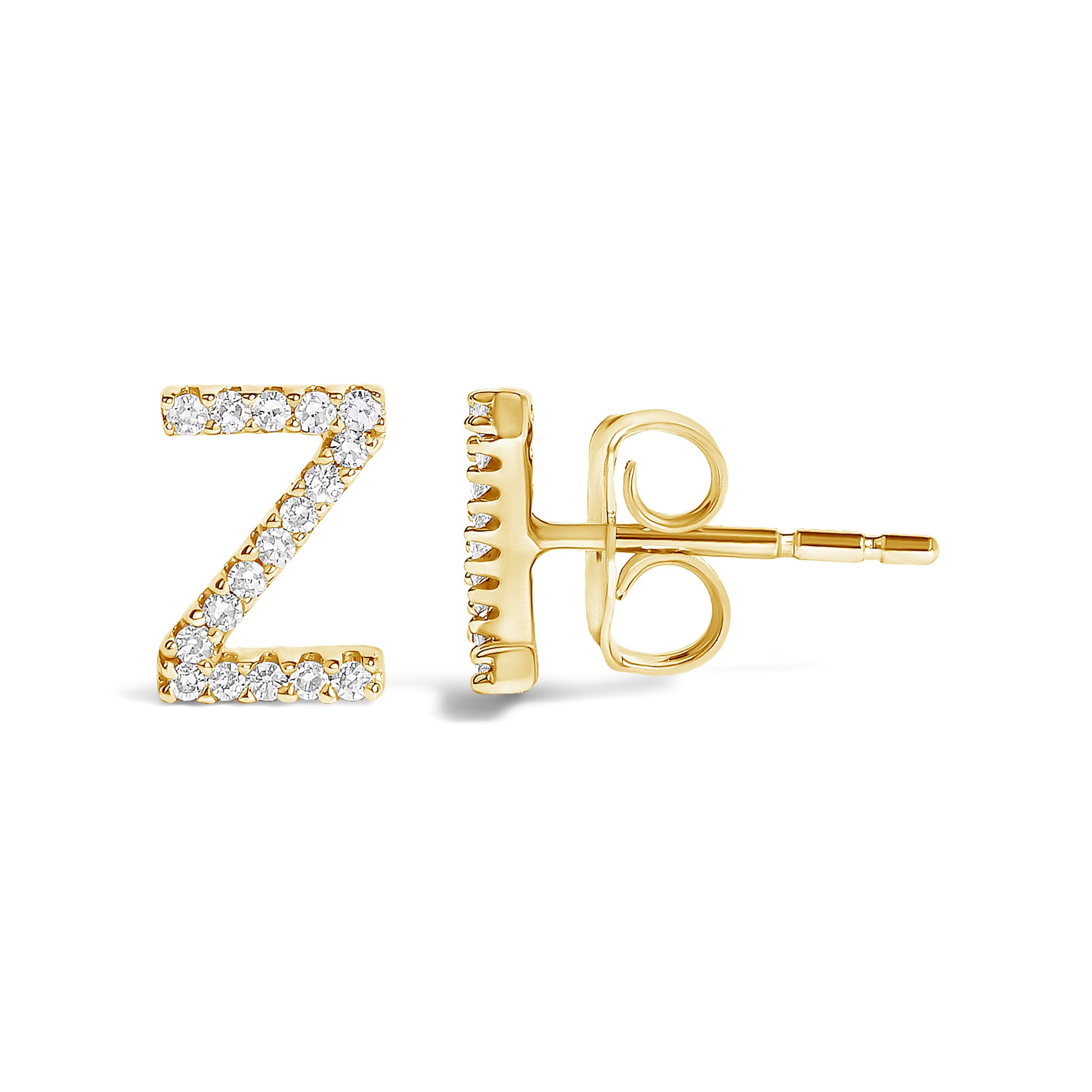 10K Yellow Gold 1/10 Cttw Diamond 'Z' Initial Stud Earring