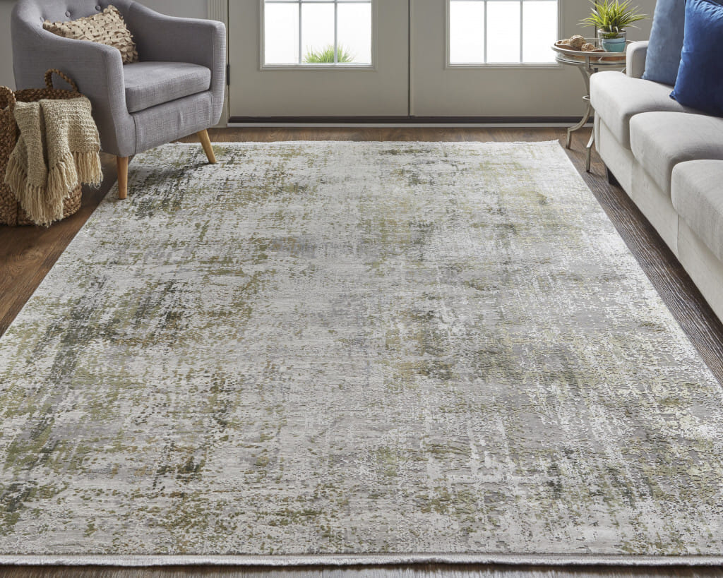 2' X 3' Gray and Ivory Abstract Non Skid Area Rug With Fringe