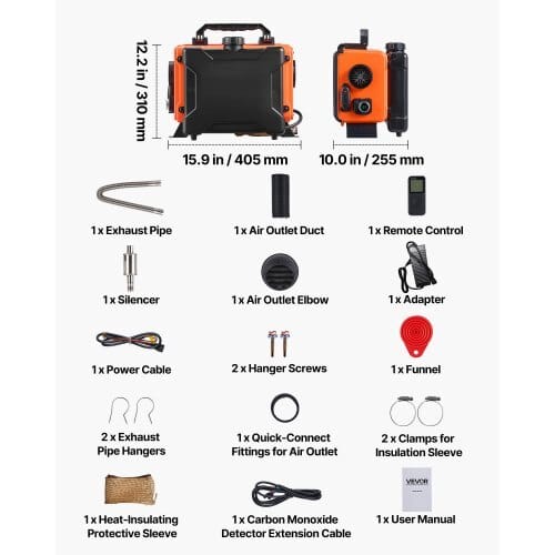 Diesel Heater, 8KW, DC 12V/24V, All in One Portable Diesel Air Heater with Remote Control and LCD Screen, Fast Heating Low Noise, 1.2 Gal Fuel Tank for Trucks, Vans, RVs, Campers, and Garages