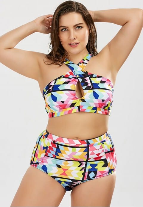 Plus Size Keyhole High Waisted Two Piece Swinsuit