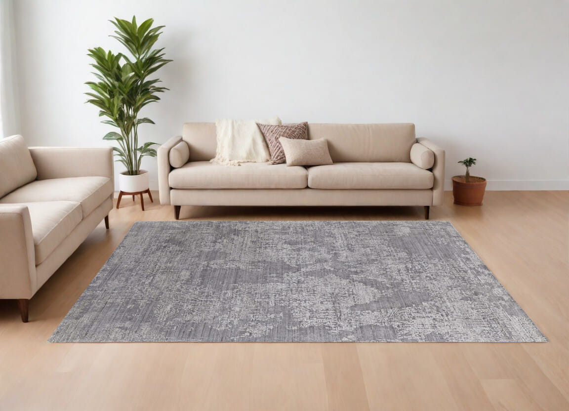 10' X 14' Gray Abstract Hand Woven Worn Faded Area Rug