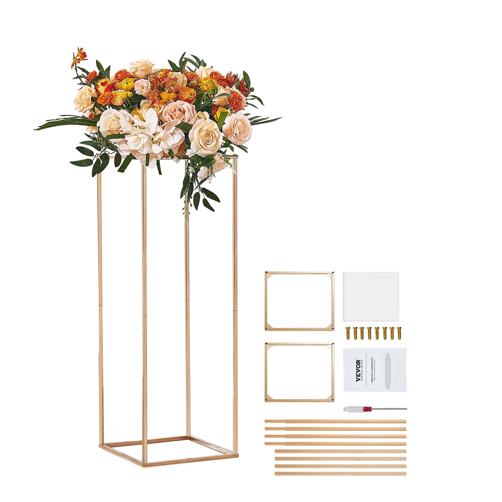 10PCS 31.5inch High Wedding Flower Stand, With Acrylic Laminate,Metal Vase Column Geometric Centerpiece Stands, Gold Rectangular Floral Display Rack for Events Reception, Party Decoration