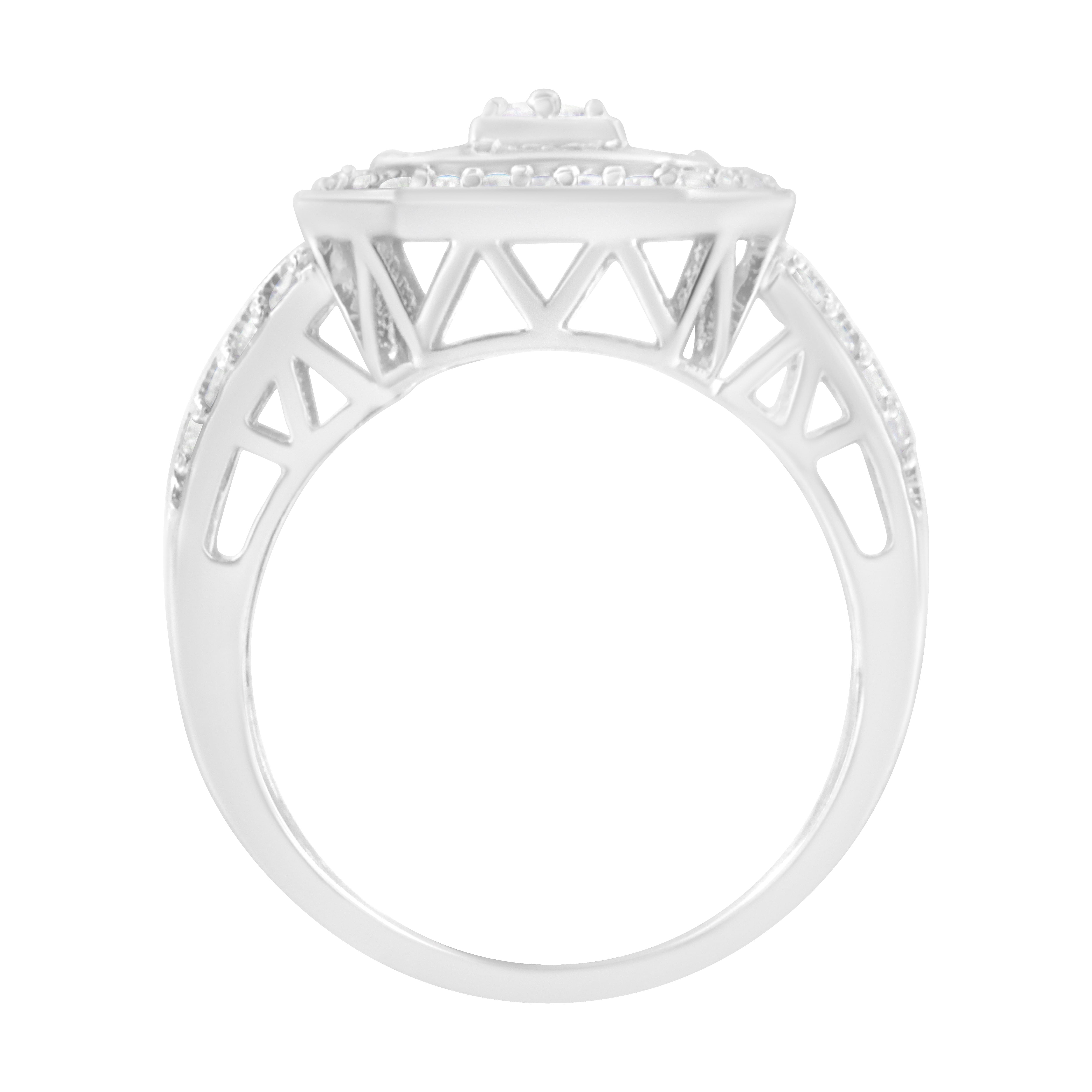 .925 Sterling Silver Round and Baguette Diamond Cathedral Ring (0.75 Cttw, H-I Color, I2-I3 Clarity) - Size 6-1/2