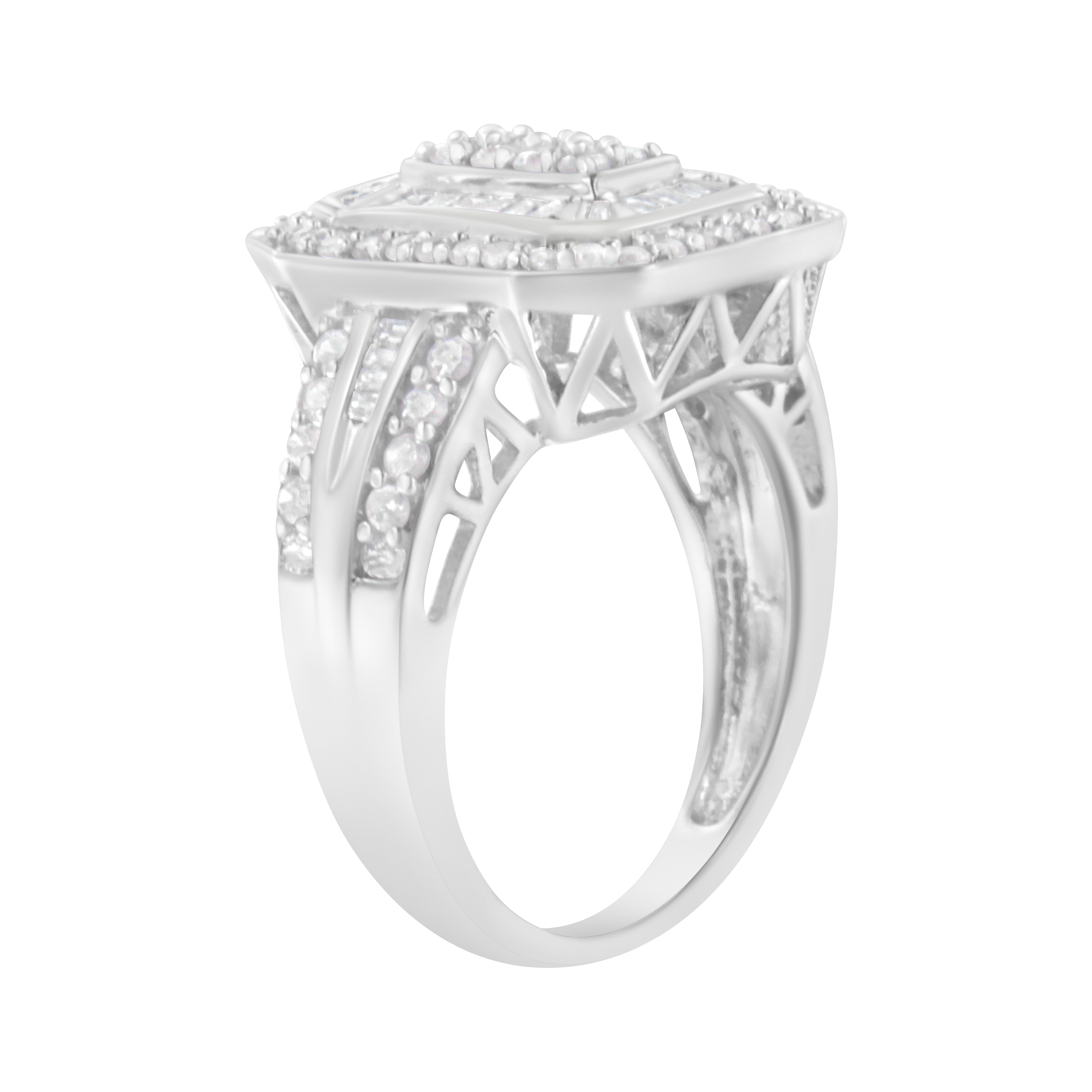 .925 Sterling Silver Round and Baguette Diamond Cathedral Ring (0.75 Cttw, H-I Color, I2-I3 Clarity) - Size 6-1/2
