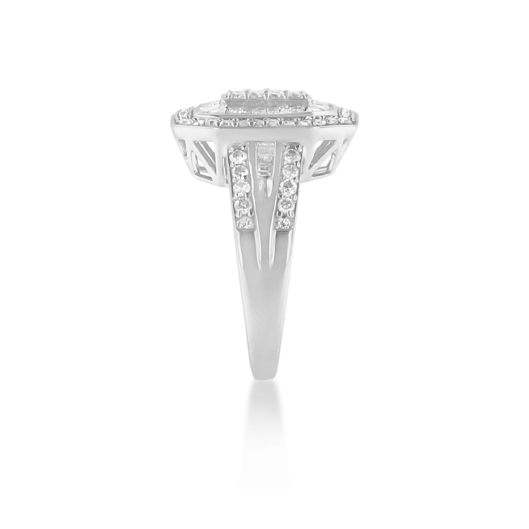 .925 Sterling Silver Round and Baguette Diamond Cathedral Ring (0.75 Cttw, H-I Color, I2-I3 Clarity) - Size 6-1/2
