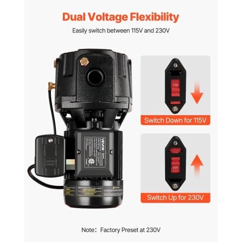 1 HP Shallow Well Jet Pump, AC 115/230 Volt, 1400 GPH Dual Voltage Cast Iron Well Jet Pump, with 164 ft Max Head Lift, Automatic Pressure Switch, for Garden Irrigation Lawn Sprinkler System