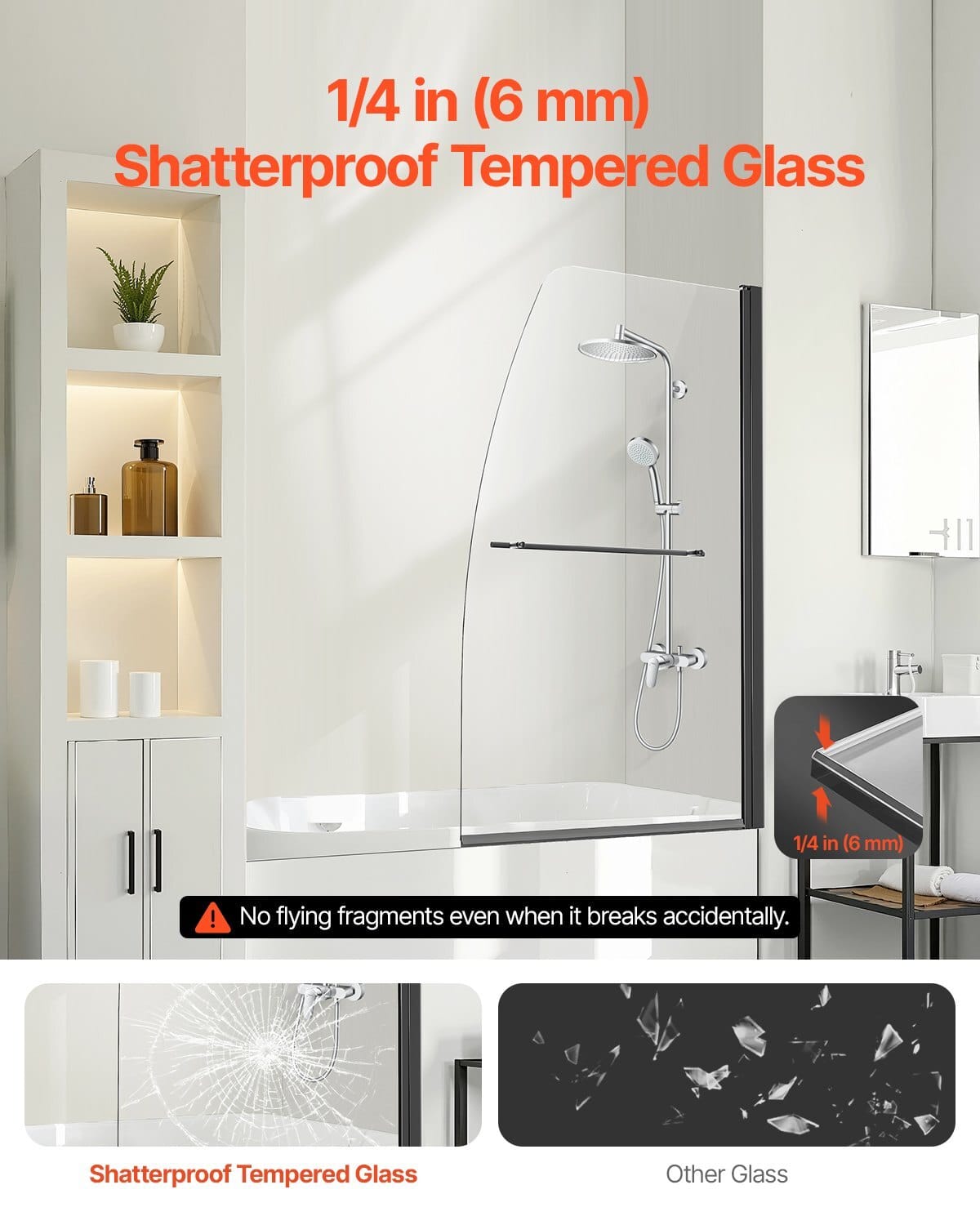 Frameless Bathtub Shower Door, 34 in. W x 55 in. H, Half Shower Door for Bathtub, 180?° Rotatable Tempered Glass Door, Half Shower Door with 1/4 in Tempered Glass Bathroom Shower Screen, Black
