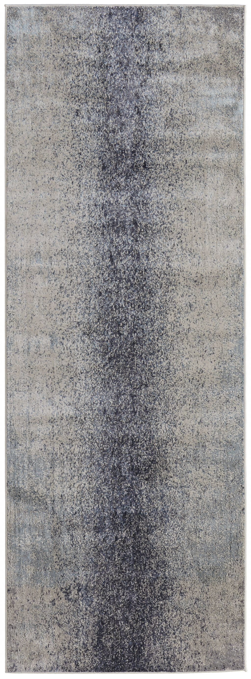 8' Ivory And Blue Abstract Power Loom Runner Rug