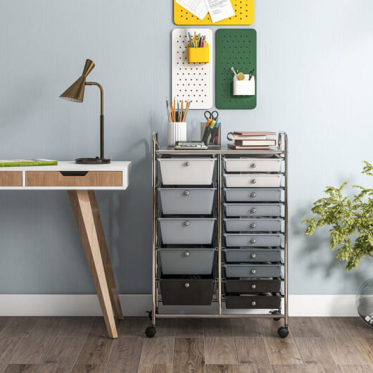Costway 15-Drawer Utility Rolling Organizer Cart Multi-Use Storage-Black & Gray - Color: Black & Gray