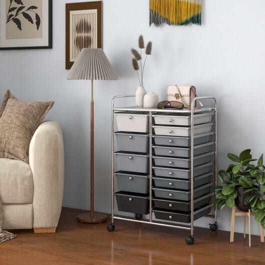 Costway 15-Drawer Utility Rolling Organizer Cart Multi-Use Storage-Black & Gray - Color: Black & Gray
