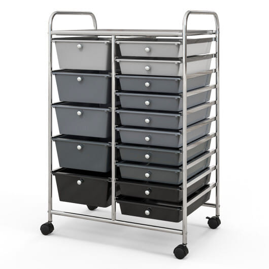 Costway 15-Drawer Utility Rolling Organizer Cart Multi-Use Storage-Black & Gray - Color: Black & Gray