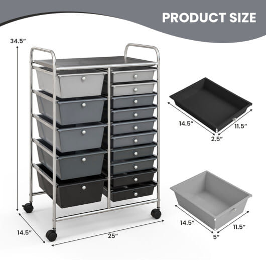 Costway 15-Drawer Utility Rolling Organizer Cart Multi-Use Storage-Black & Gray - Color: Black & Gray