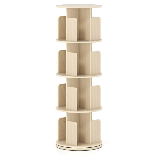 4-Tier Rotating Bookshelf 360?° Display Rack with Dividers and Anti-falling Baffles-Natural