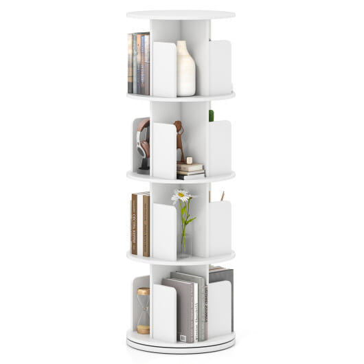 4-Tier Rotating Bookshelf 360?° Display Rack with Dividers and Anti-falling Baffles-Natural