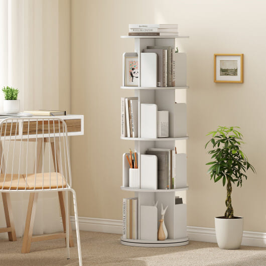 4-Tier Rotating Bookshelf 360?° Display Rack with Dividers and Anti-falling Baffles-Natural