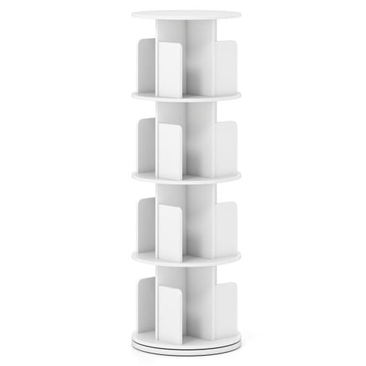 4-Tier Rotating Bookshelf 360?° Display Rack with Dividers and Anti-falling Baffles-Natural