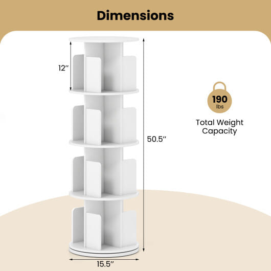 4-Tier Rotating Bookshelf 360?° Display Rack with Dividers and Anti-falling Baffles-Natural