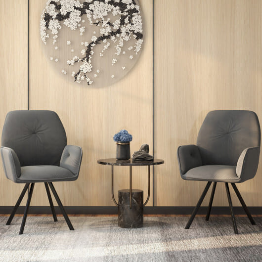 Set of 2 Swivel Accent Arm Chairs with Metal Legs and Wide Back-Gray - Color: Gray