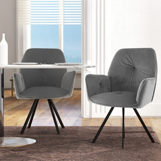 Set of 2 Swivel Accent Arm Chairs with Metal Legs and Wide Back-Gray - Color: Gray