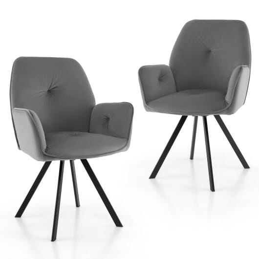 Set of 2 Swivel Accent Arm Chairs with Metal Legs and Wide Back-Gray - Color: Gray