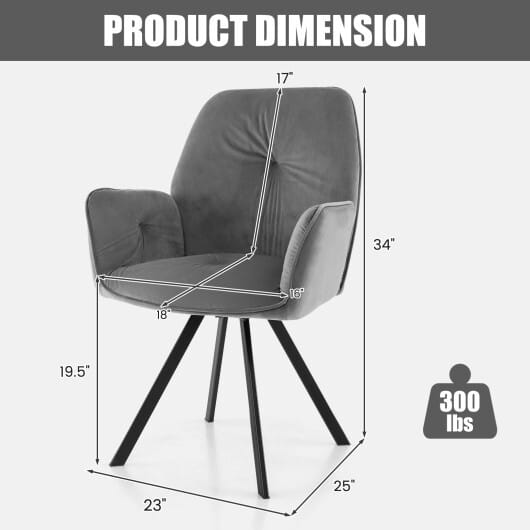 Set of 2 Swivel Accent Arm Chairs with Metal Legs and Wide Back-Gray - Color: Gray