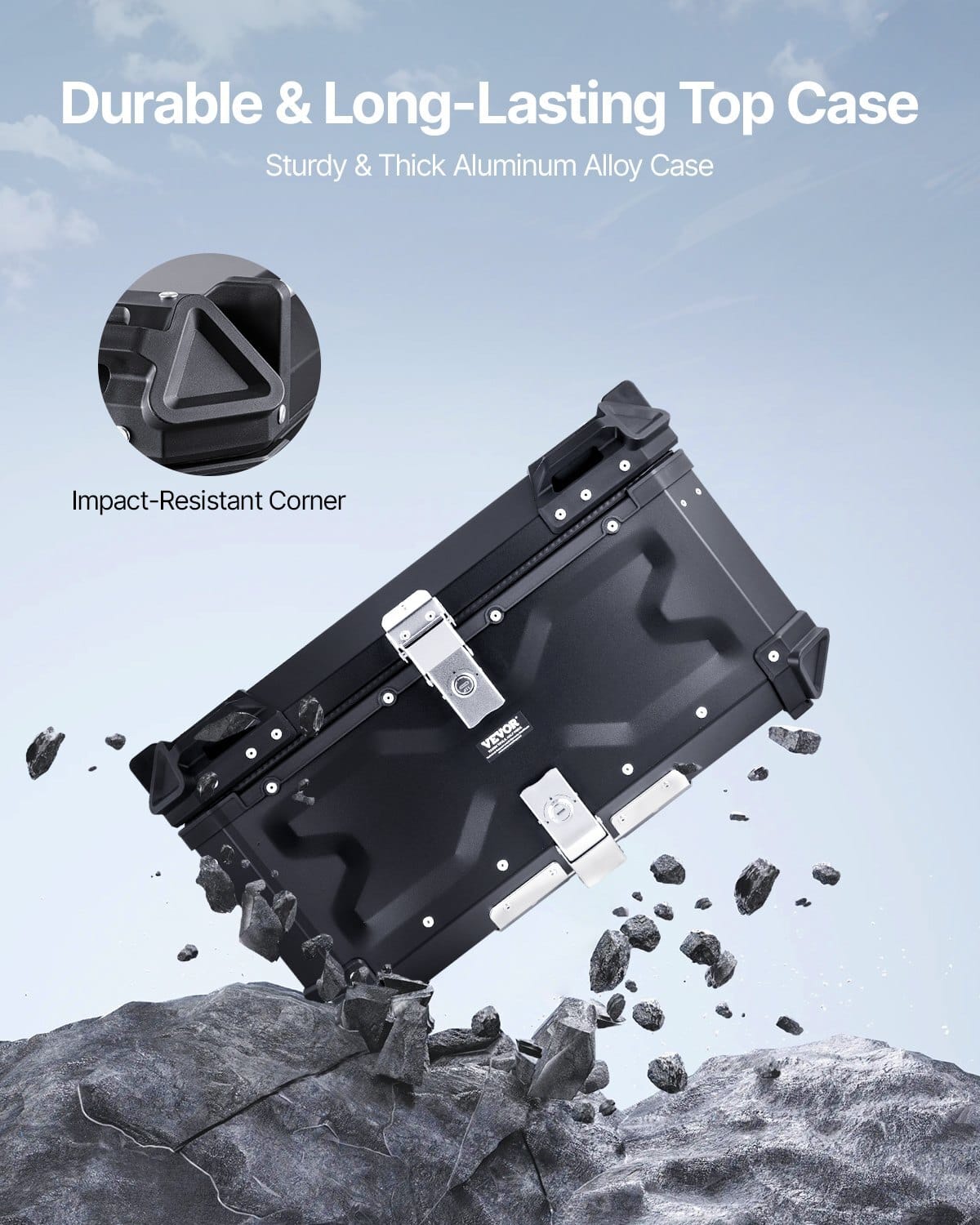 Motorcycle Top Case, Universal Aluminum Alloy Motorbike Tail Box with Leather Lining, 65L Waterproof Detachable Motorcycle Top Box with Lock & Back Cushion, Fit for 99% of Motorcycle Frames