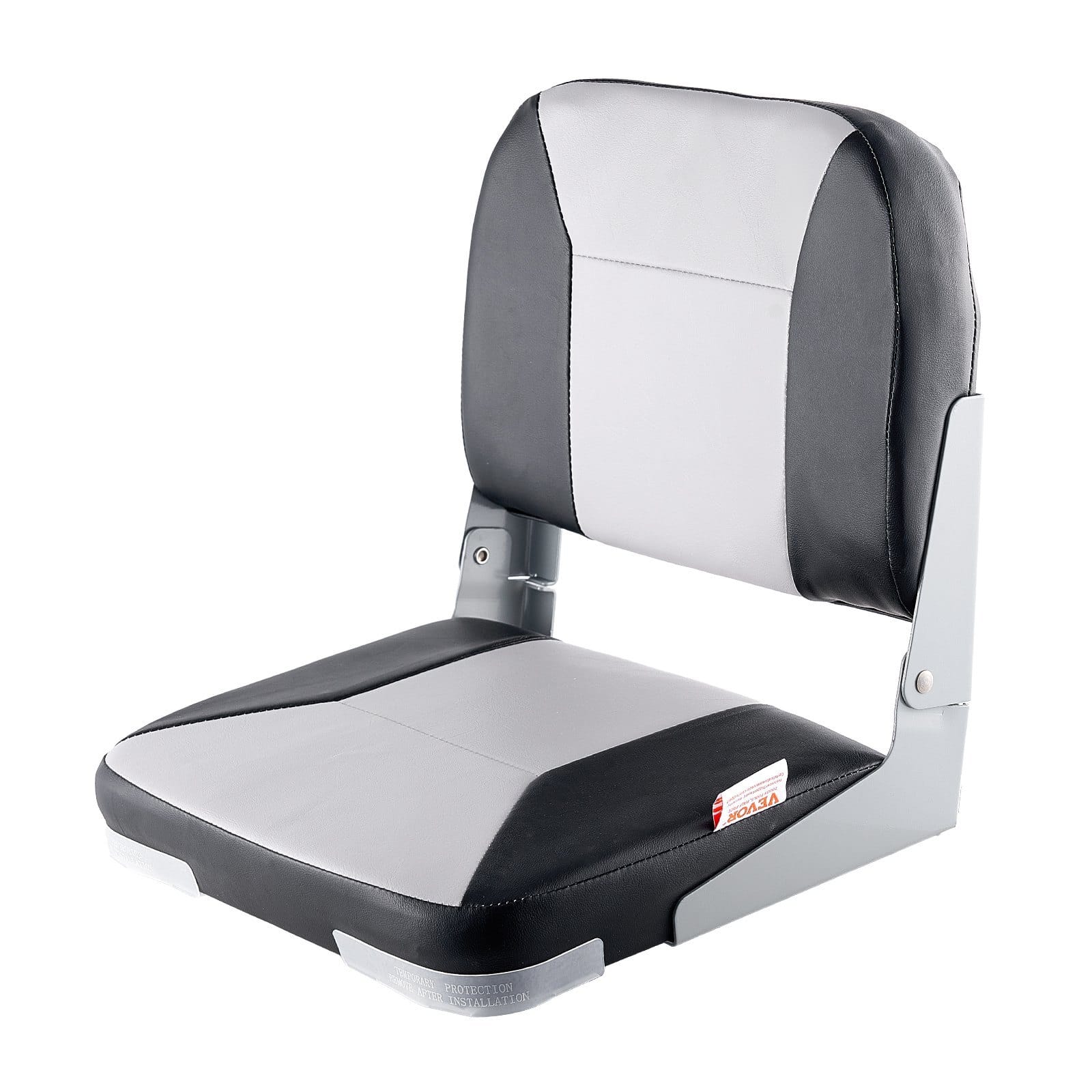 Boat Seat, Low Backrest, Folding Fishing Boat Seat with Thickened Sponge Cushion & Waterproof PVC Leather, Aluminum Alloy Hinges, Flip Up Boat Seat for Fishing Boats, Yachts, Ships, Black & Grey