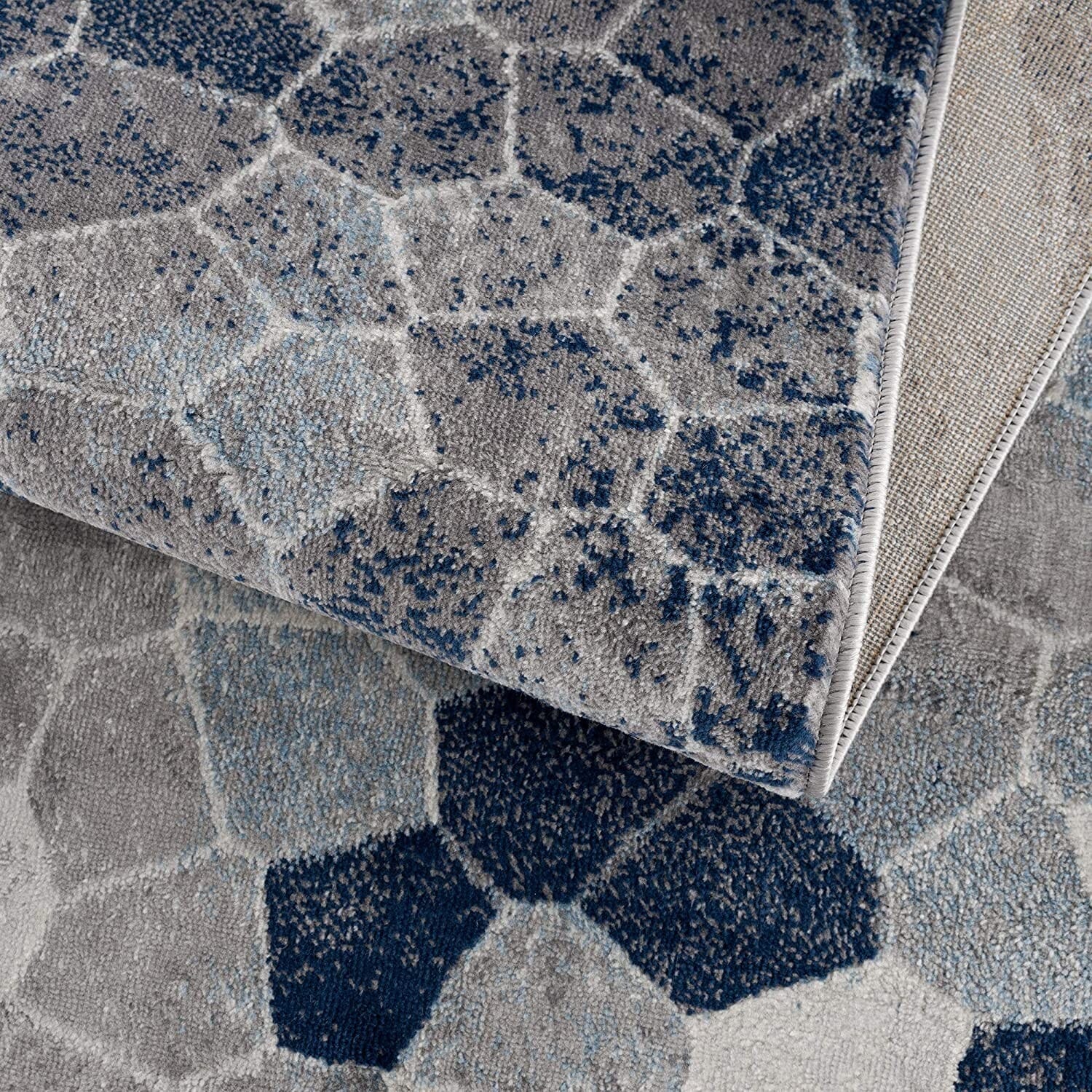 2' X 3' Navy Blue Cobblestone Pattern Scatter Rug