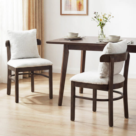 Fabric Upholstered Wood Dining Chairs Set of 2 with Removable Pillow-Gray - Color: Gray