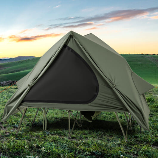 Foldable 2-Person Camping Cot Tent with Pop-up Tent Shelter and Portable Wheeled Bag-Green - Color: Green