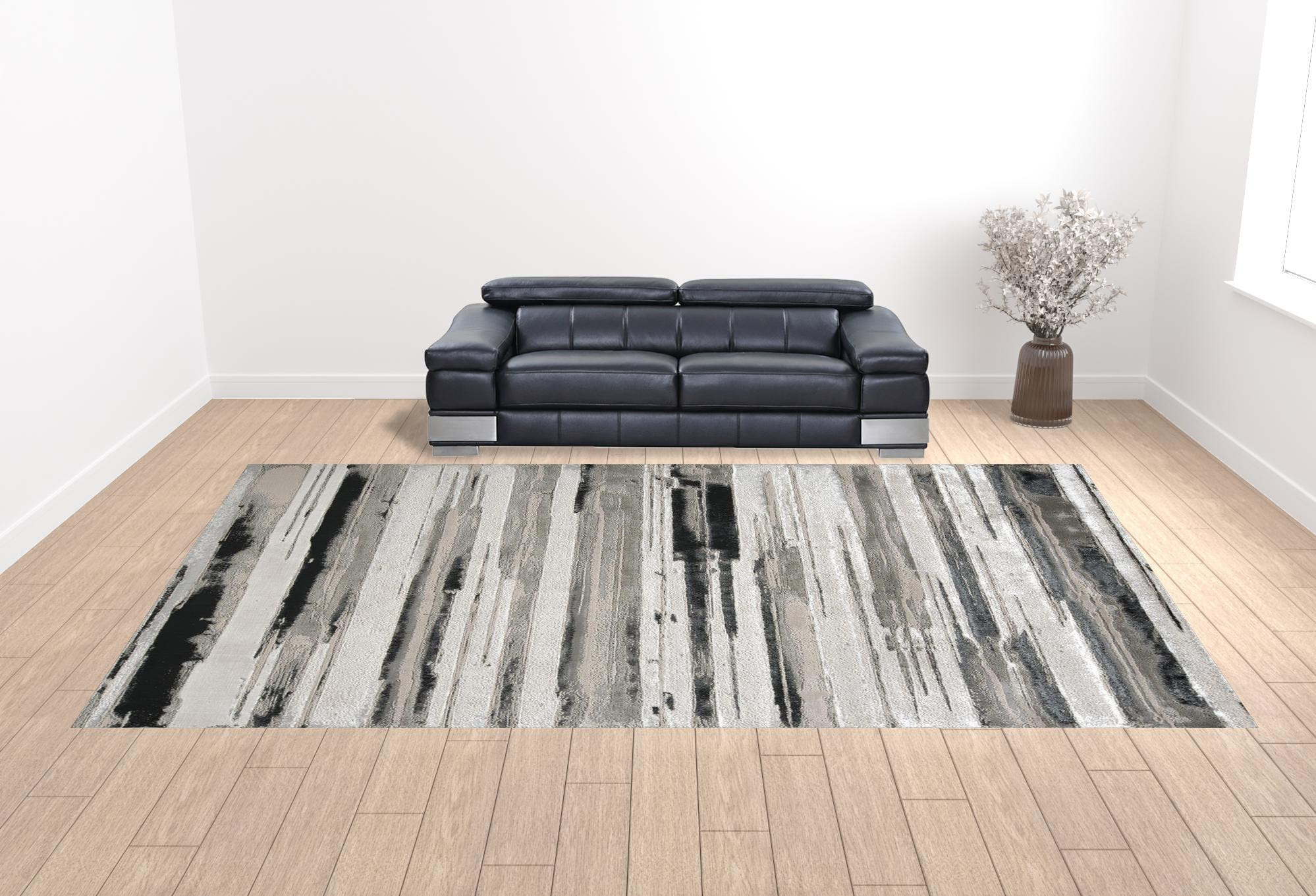 12' X 18' Silver Gray And Black Abstract Area Rug