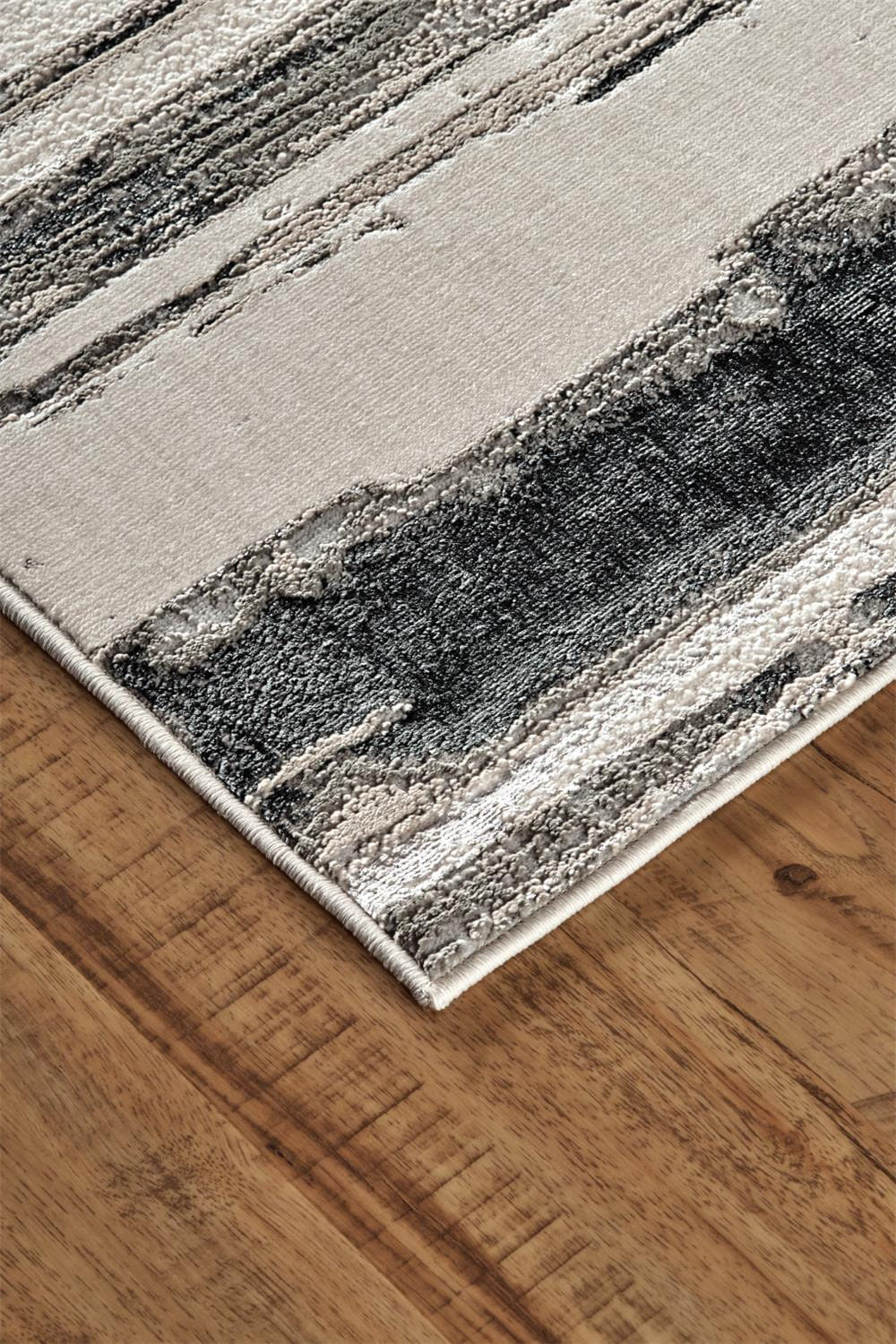 12' X 18' Silver Gray And Black Abstract Area Rug