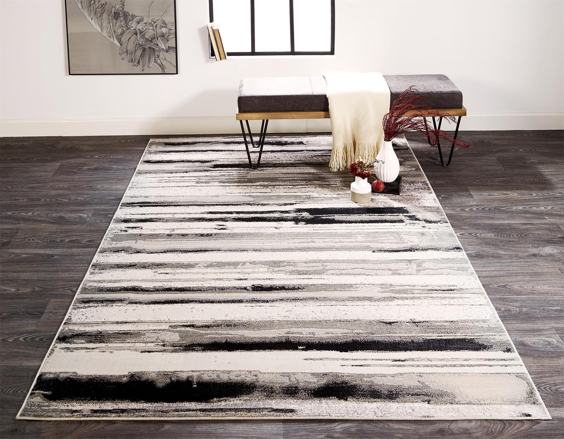 12' X 18' Silver Gray And Black Abstract Area Rug