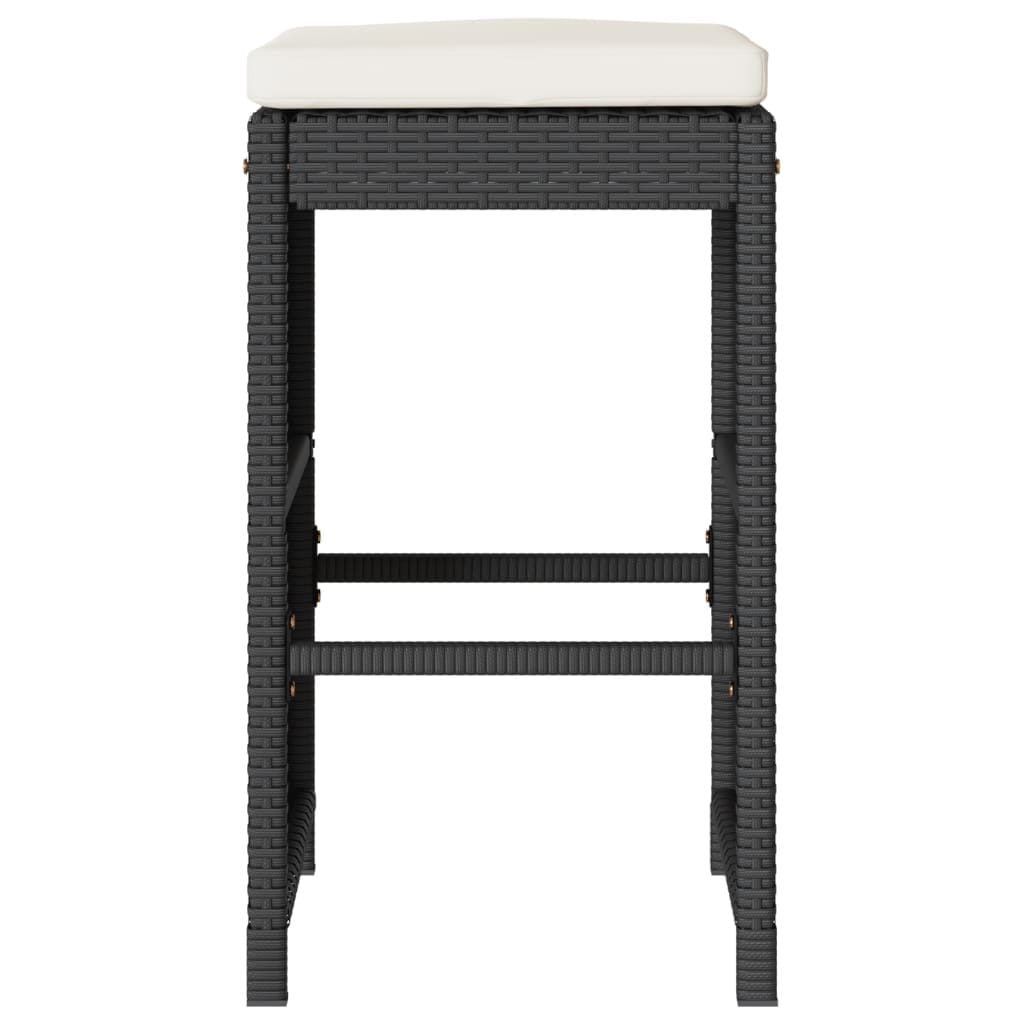 Patio Bar Stools with Cushions 4 pcs Black Poly Rattan