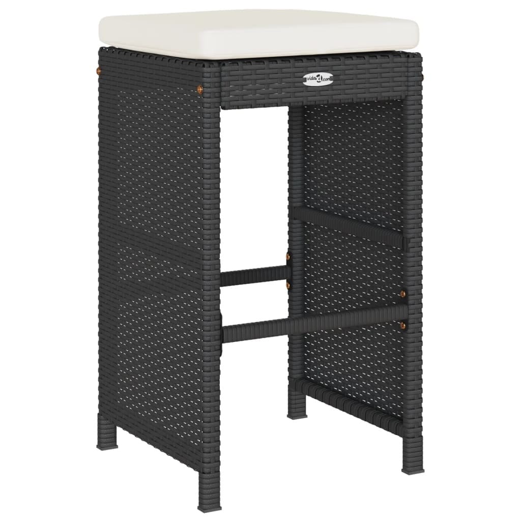 Patio Bar Stools with Cushions 4 pcs Black Poly Rattan