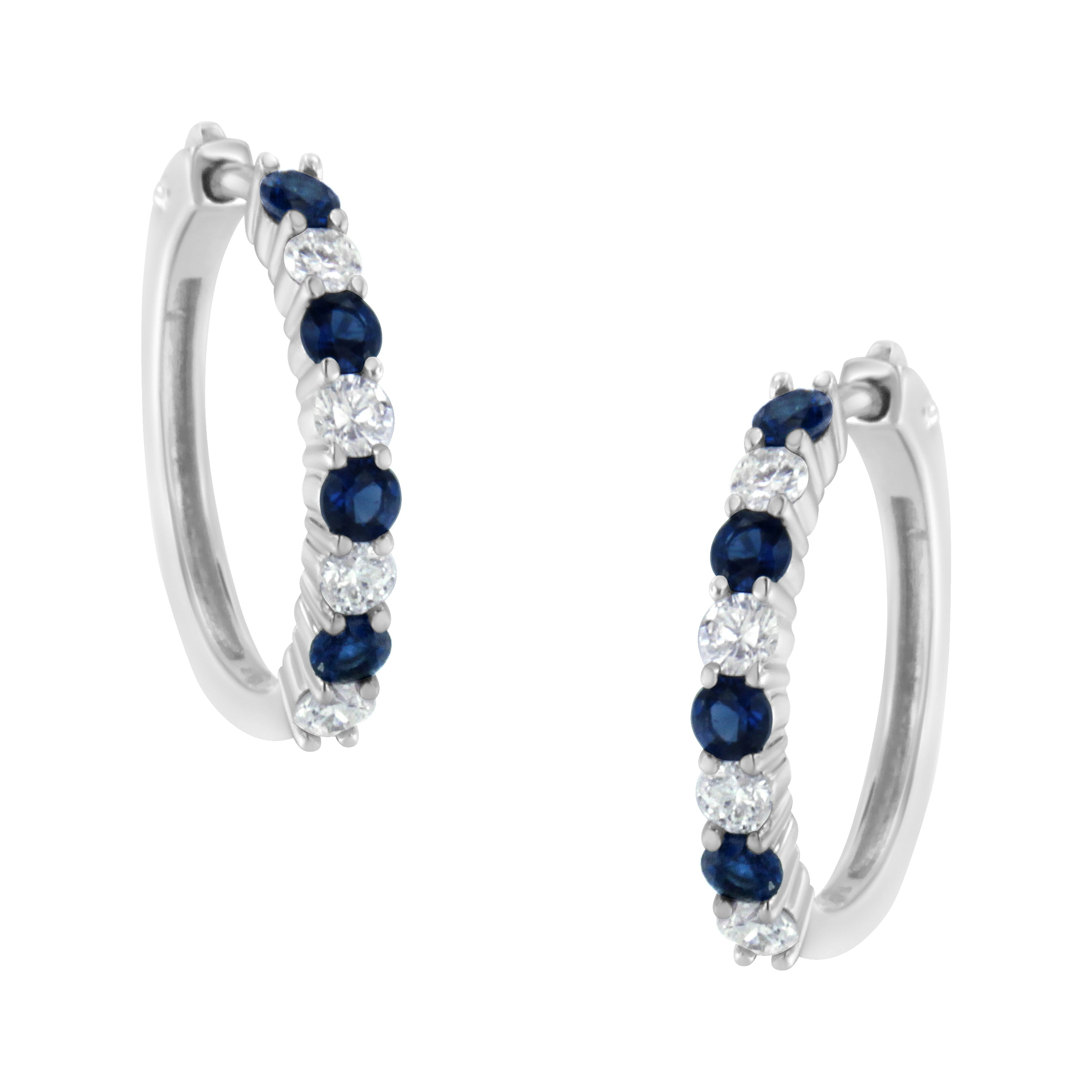 10K White Gold, ½ Cttw Diamond, & ½ Cttw Lab-Grown Blue Sapphire Leverback Hoop Earrings (H-I Color, I1-I2 Clarity)