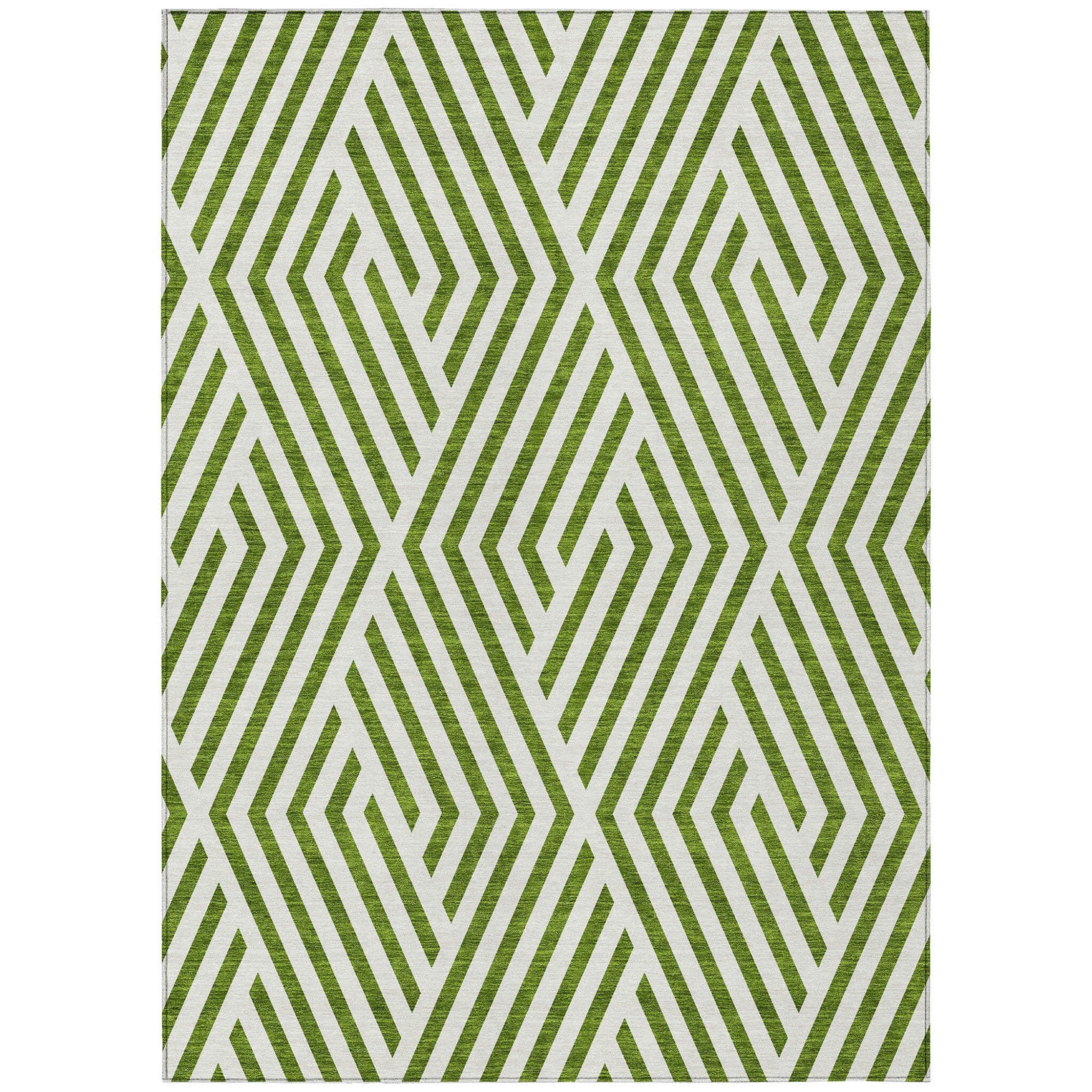 10' X 14' Lime Green and White Geometric Washable Non Skid Indoor Outdoor Area Rug
