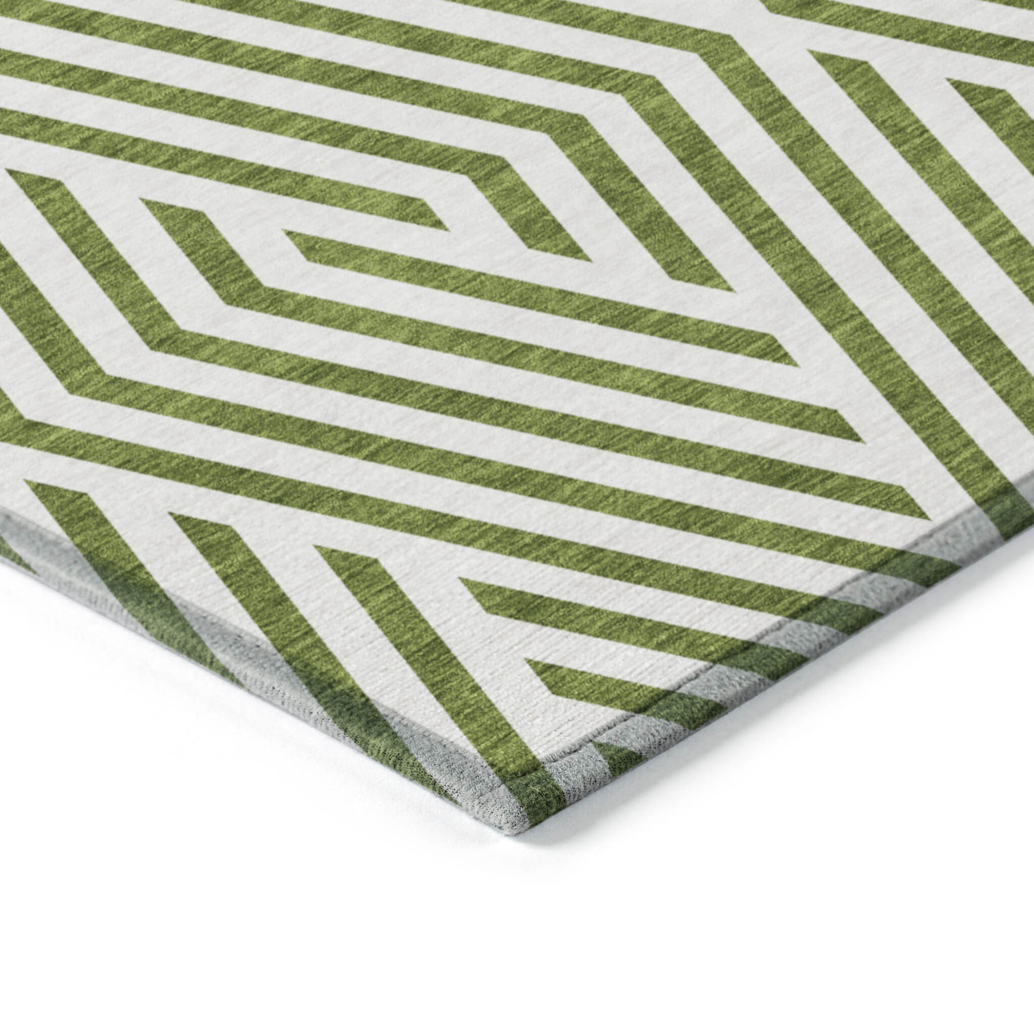 10' X 14' Lime Green and White Geometric Washable Non Skid Indoor Outdoor Area Rug