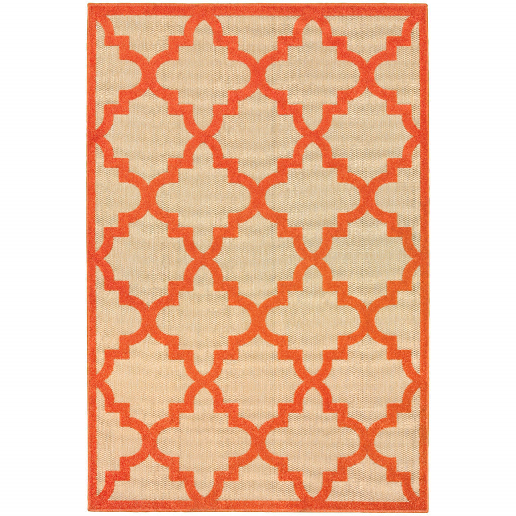 8' X 11' Orange Geometric Stain Resistant Indoor Outdoor Area Rug