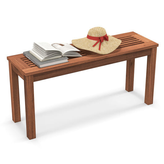 2-Seater Patio Backless Dining Bench with Breathable Slatted Seat - Color: Natural