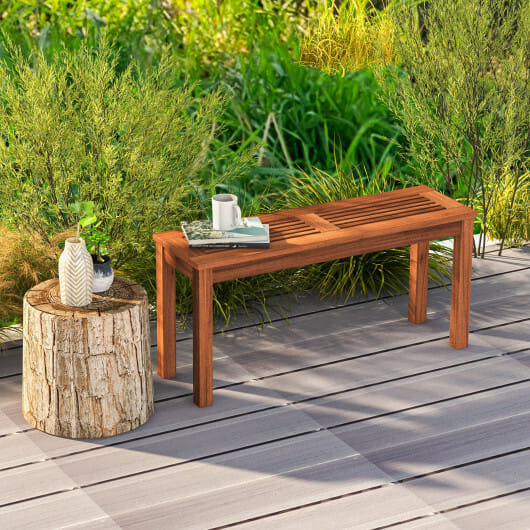 2-Seater Patio Backless Dining Bench with Breathable Slatted Seat - Color: Natural