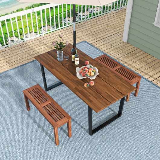 2-Seater Patio Backless Dining Bench with Breathable Slatted Seat - Color: Natural