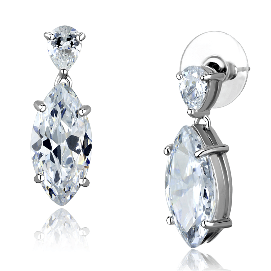 3W889 - Rhodium Brass Earrings with AAA Grade CZ in Clear