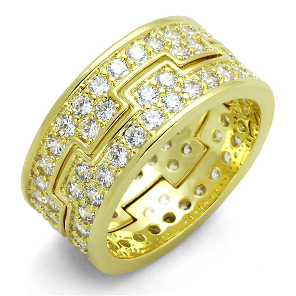 LO3349 - Gold Brass Ring with AAA Grade CZ in Clear