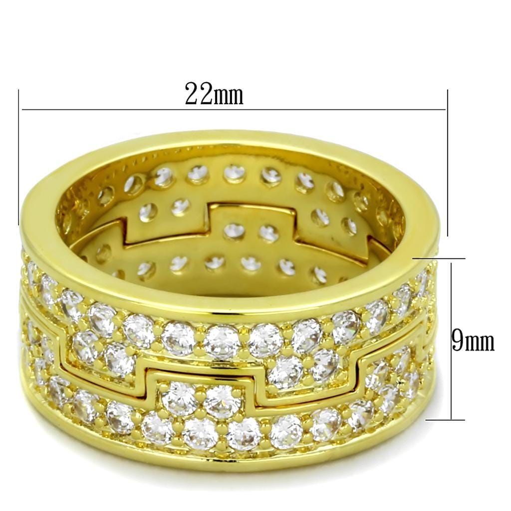 LO3349 - Gold Brass Ring with AAA Grade CZ in Clear